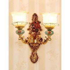 Luxury Living Room Wall Light European Rustic Zinc Alloy Carved Stair Case Glass Shade Mirror Front Bedroom Wall Lamps img 3
