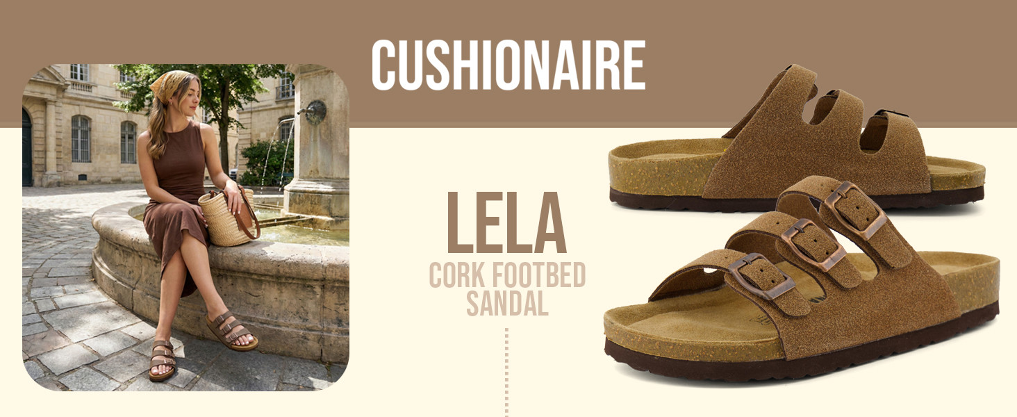 CUSHIONAIRE Women's Lela Cork footbed Sandal with +Comfort